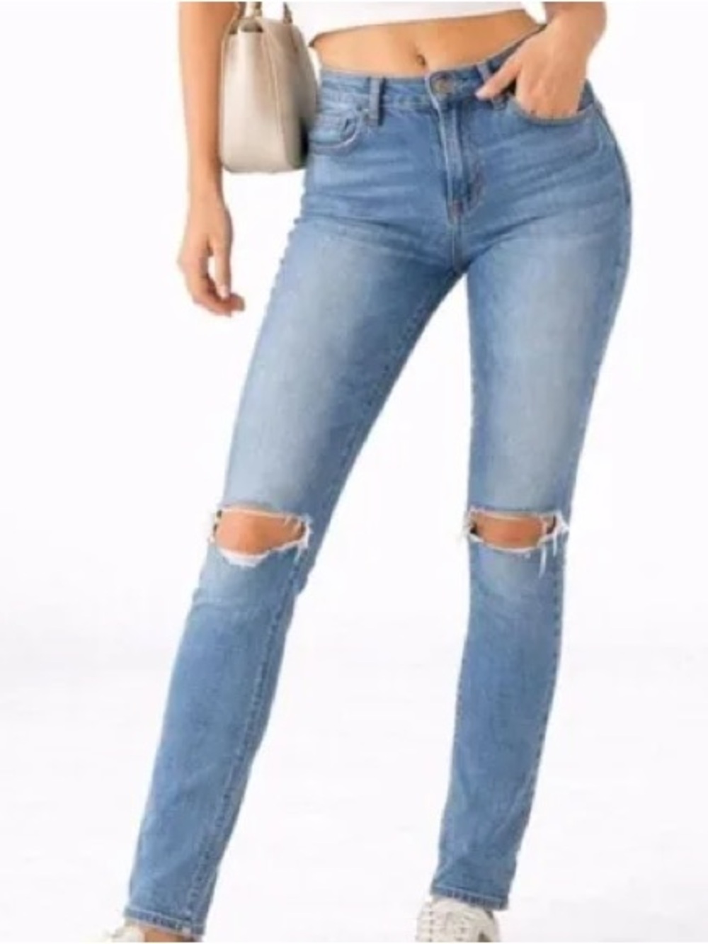 Good American High-Rise Light Blue Distressed Skinny Jeans - Women's